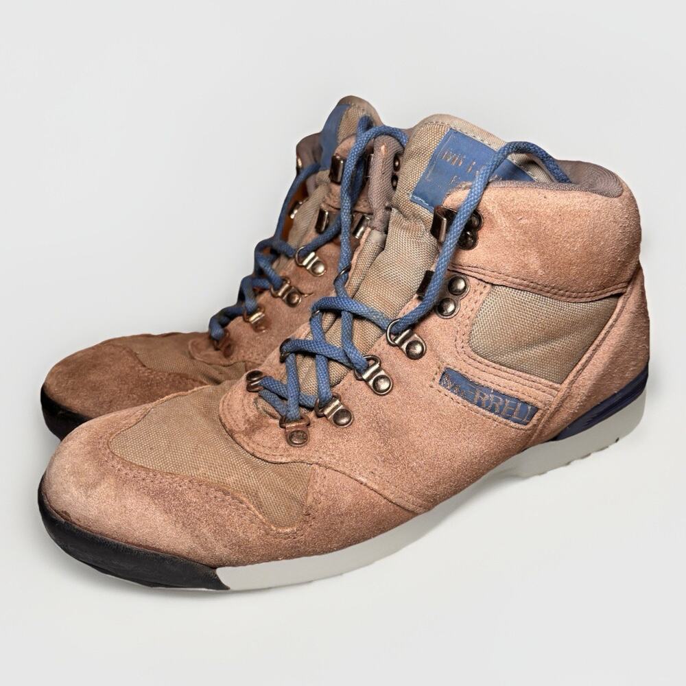 Merrell Mens Hiking Boots Size 8 Tan Suede Outdoor Trail Shoes Air Cushion